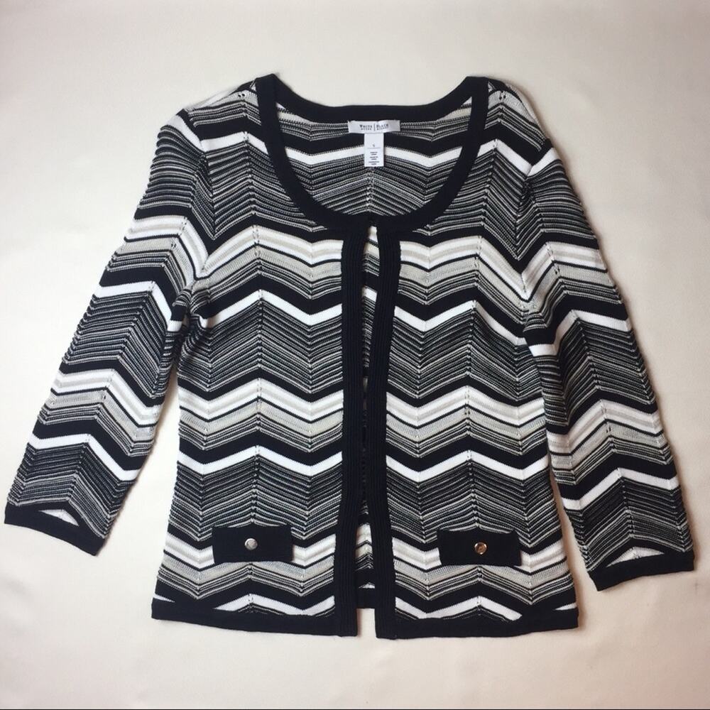 White House Black Market Chevron Design Cardigan, Blk/Taupe/Cream, Sz S, NWOT